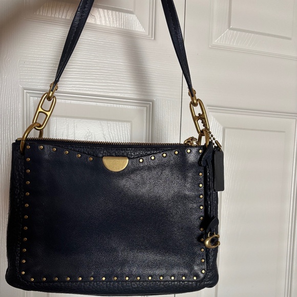 COACH Leather Dreamer Shoulder Bag With Brass Rivets - Navy & Gold - Picture 8 of 16